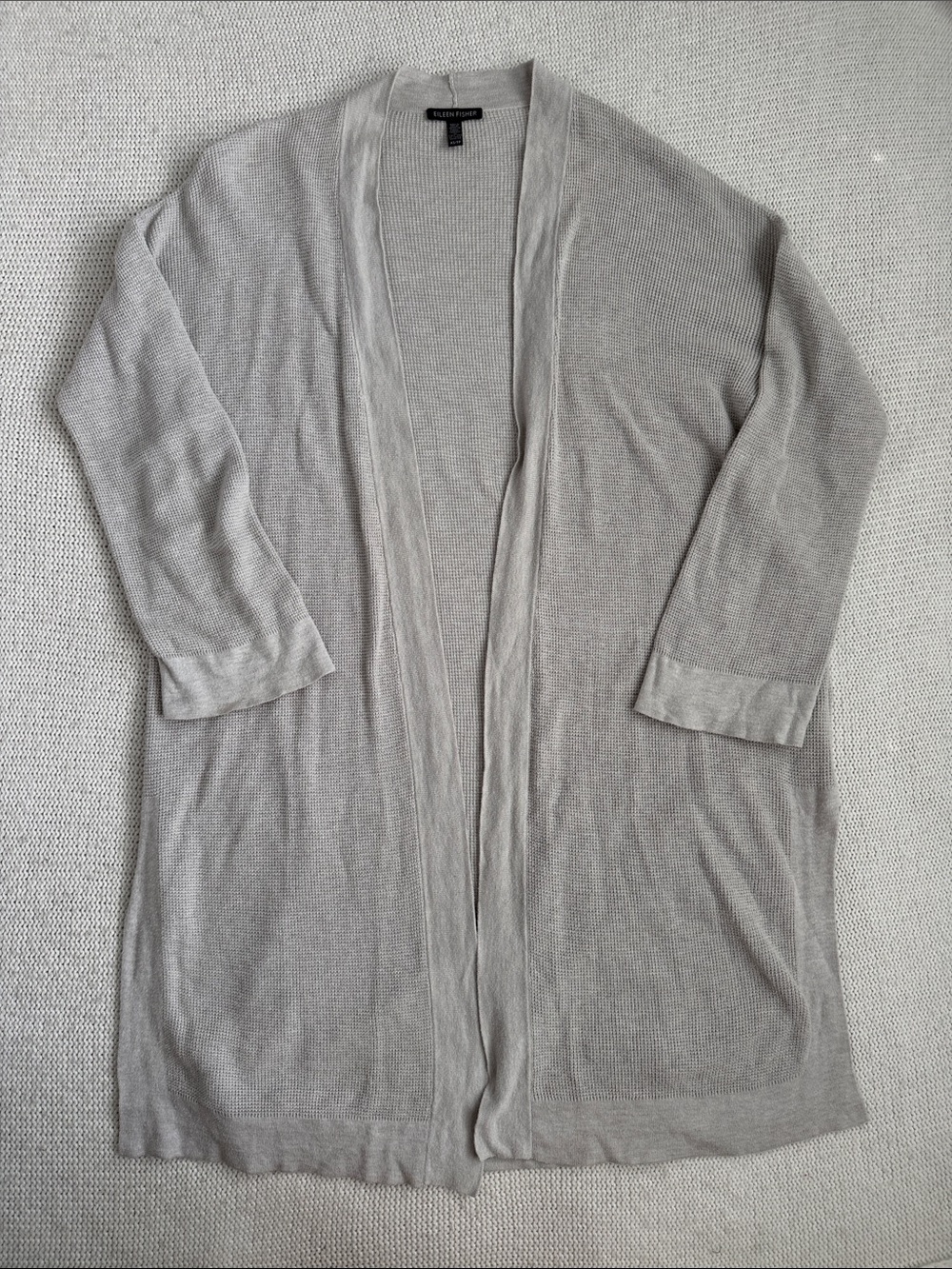 Eileen Fisher Organic Cotton/Silk Long Cardigan Gray Size XS